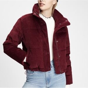 Gap Corduroy Puffer Coat Womens XXL Red Burgundy Cropped Full Zip